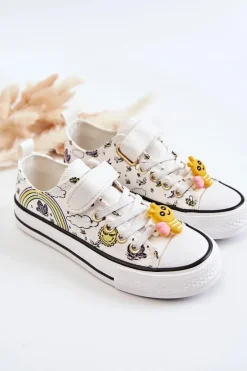 Clearance Buty damskie Vinceza Dziecięce Trampki Na Rzep Z Printem Białe Lace