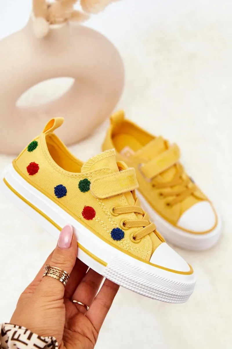 Online Dziecięce Trampki Na Rzep BIG STAR JJ374056 Żółte Dzieci Chłopięce|Dziewczęce