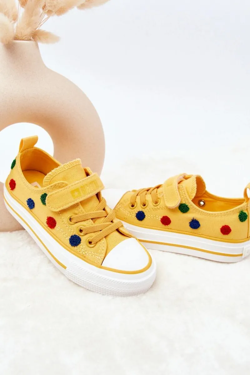 Online Dziecięce Trampki Na Rzep BIG STAR JJ374056 Żółte Dzieci Chłopięce|Dziewczęce