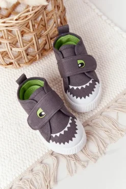 Sale Evento Dziecięce Trampki Na Rzep Z Rekinem Szare Szary