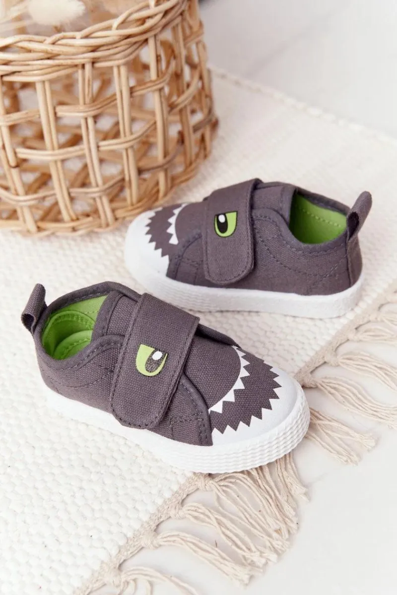Sale Evento Dziecięce Trampki Na Rzep Z Rekinem Szare Szary