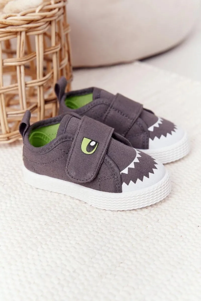 Sale Evento Dziecięce Trampki Na Rzep Z Rekinem Szare Szary