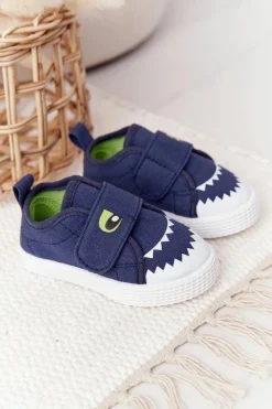 Clearance Evento Dziecięce Trampki Na Rzep Z Rekinem Granatowe