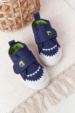 Clearance Evento Dziecięce Trampki Na Rzep Z Rekinem Granatowe