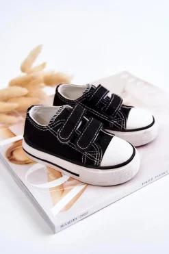 Outlet Boto Dziecięce Trampki Na Rzepy Czarne Bernie Czarny