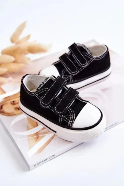 Outlet Boto Dziecięce Trampki Na Rzepy Czarne Bernie Czarny