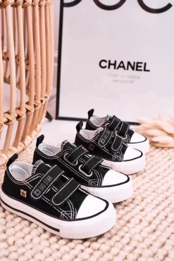 New Dziecięce Trampki Na Rzepy BIG STAR HH374200 Czarne Dzieci Chłopięce|Dziewczęce