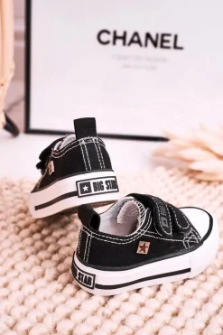 New Dziecięce Trampki Na Rzepy BIG STAR HH374200 Czarne Dzieci Chłopięce|Dziewczęce
