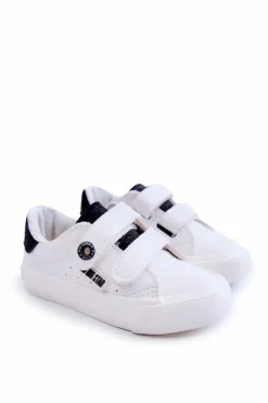 Best Dziecięce Trampki Na Rzepy Big Star JJ374108 Biało-Czarne Dzieci Chłopięce|Dziewczęce