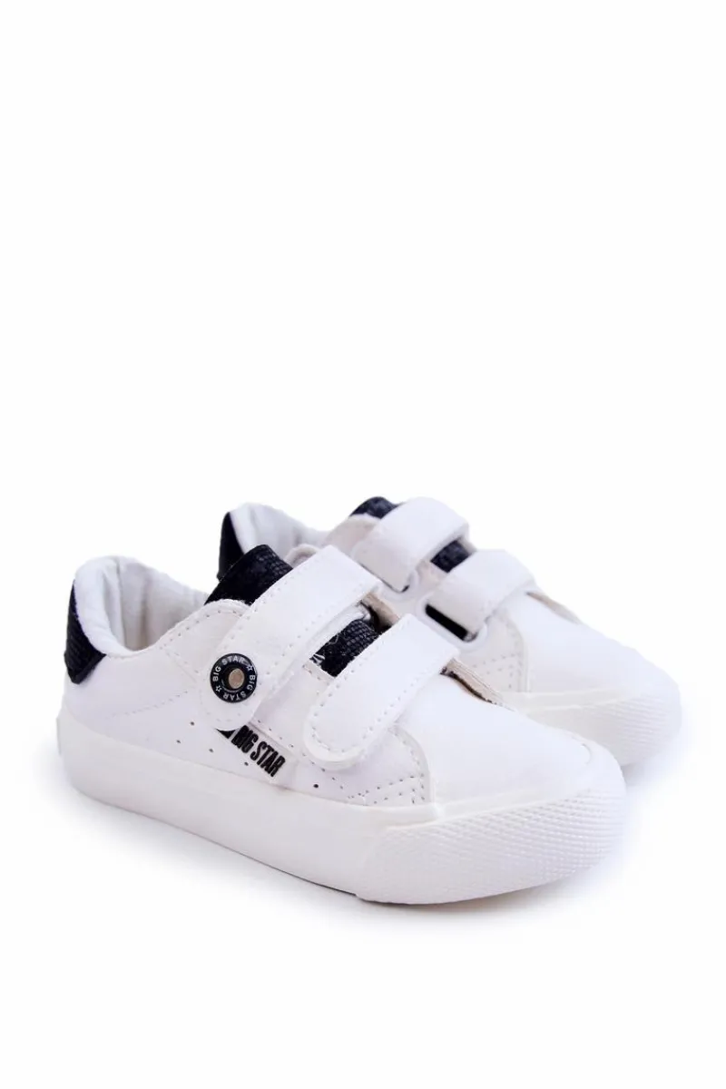 Best Dziecięce Trampki Na Rzepy Big Star JJ374108 Biało-Czarne Dzieci Chłopięce|Dziewczęce