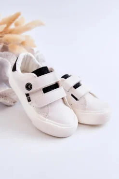 Best Dziecięce Trampki Na Rzepy Big Star JJ374108 Biało-Czarne Dzieci Chłopięce|Dziewczęce