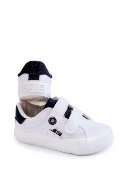 Best Dziecięce Trampki Na Rzepy Big Star JJ374108 Biało-Czarne Dzieci Chłopięce|Dziewczęce