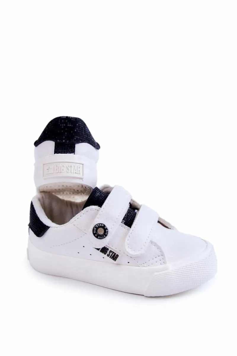 Best Dziecięce Trampki Na Rzepy Big Star JJ374108 Biało-Czarne Dzieci Chłopięce|Dziewczęce