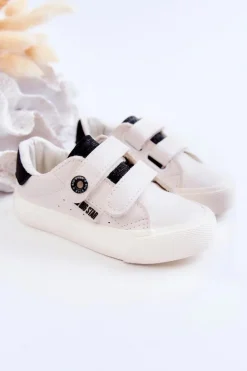 Best Dziecięce Trampki Na Rzepy Big Star JJ374108 Biało-Czarne Dzieci Chłopięce|Dziewczęce