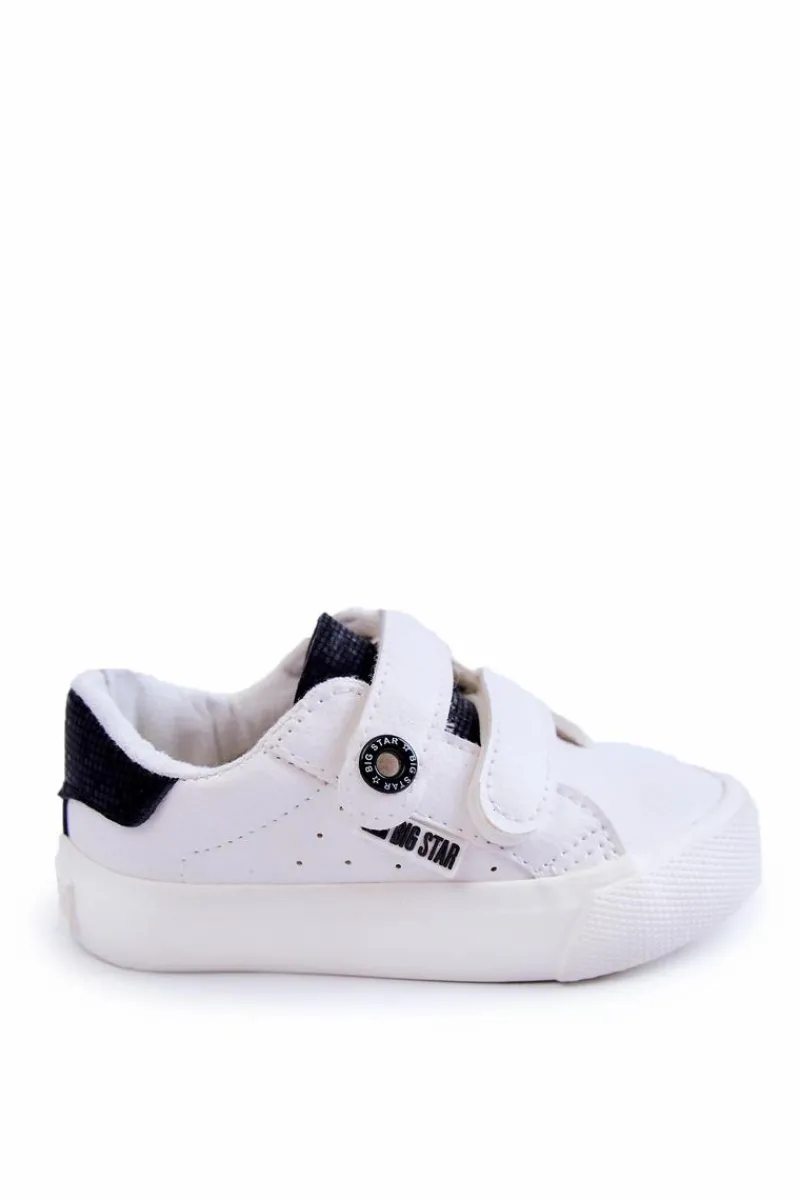 Best Dziecięce Trampki Na Rzepy Big Star JJ374108 Biało-Czarne Dzieci Chłopięce|Dziewczęce