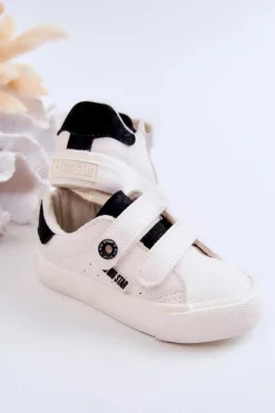 Best Dziecięce Trampki Na Rzepy Big Star JJ374108 Biało-Czarne Dzieci Chłopięce|Dziewczęce