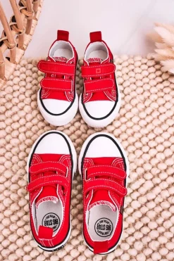 Sale Big Star Shoes Dziecięce Trampki Na Rzepy BIG STAR HH374202 Czerwone Czerwony