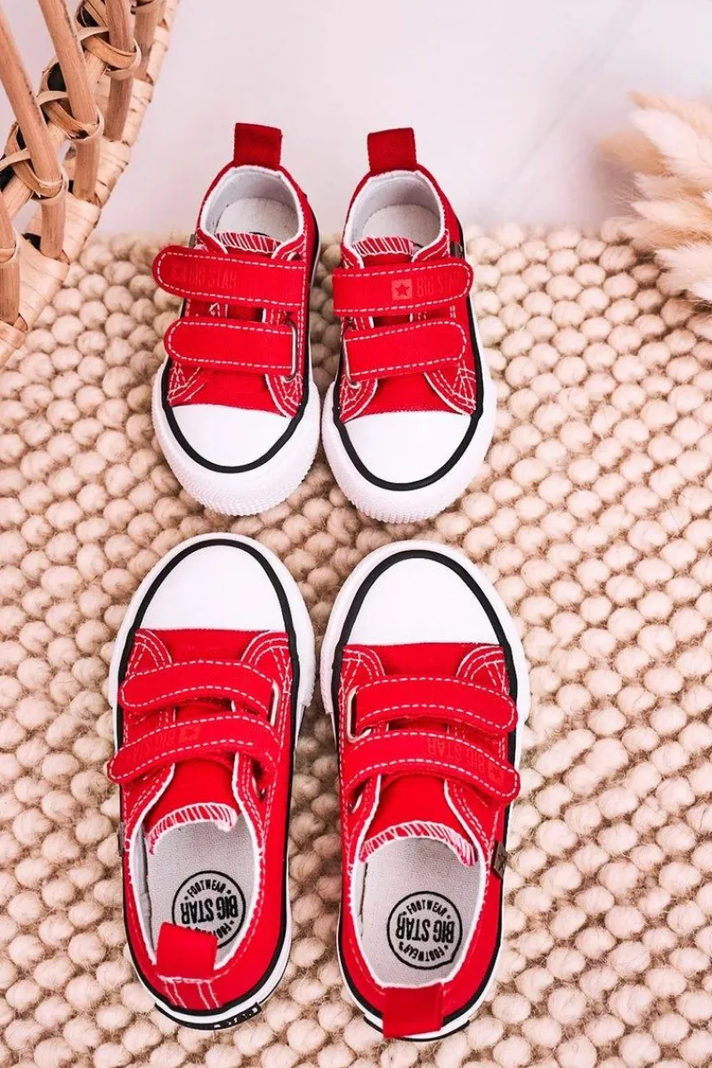 Sale Big Star Shoes Dziecięce Trampki Na Rzepy BIG STAR HH374202 Czerwone Czerwony