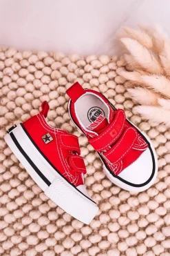 Sale Big Star Shoes Dziecięce Trampki Na Rzepy BIG STAR HH374202 Czerwone Czerwony