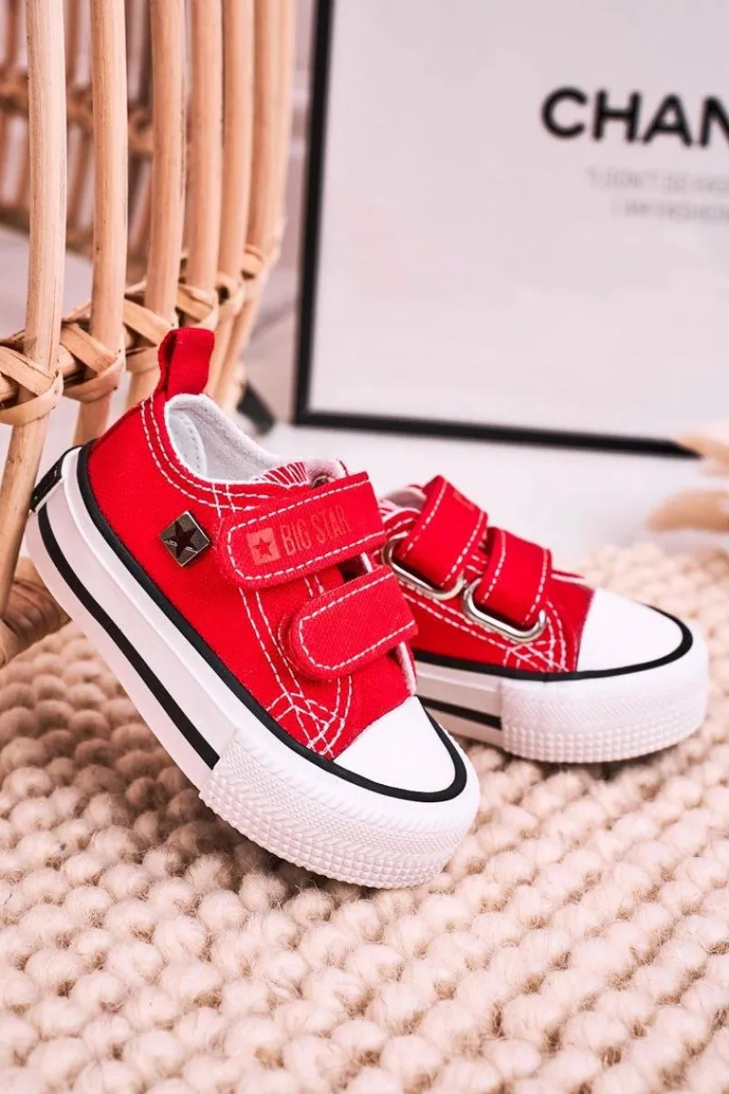 Sale Big Star Shoes Dziecięce Trampki Na Rzepy BIG STAR HH374202 Czerwone Czerwony