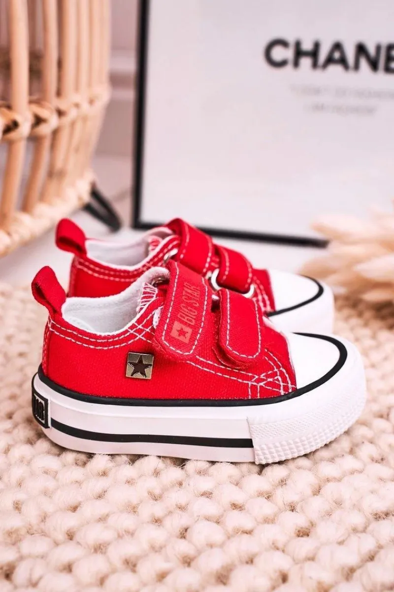 Sale Big Star Shoes Dziecięce Trampki Na Rzepy BIG STAR HH374202 Czerwone Czerwony