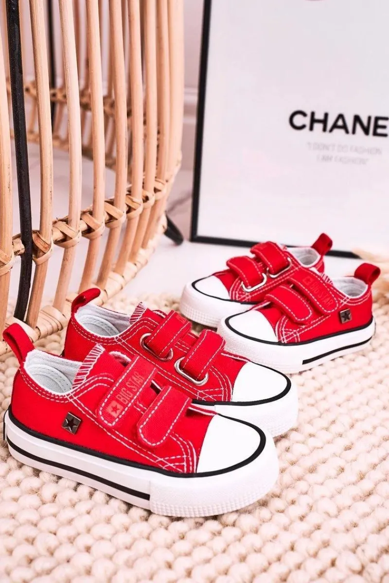 Sale Big Star Shoes Dziecięce Trampki Na Rzepy BIG STAR HH374202 Czerwone Czerwony