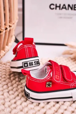 Sale Big Star Shoes Dziecięce Trampki Na Rzepy BIG STAR HH374202 Czerwone Czerwony