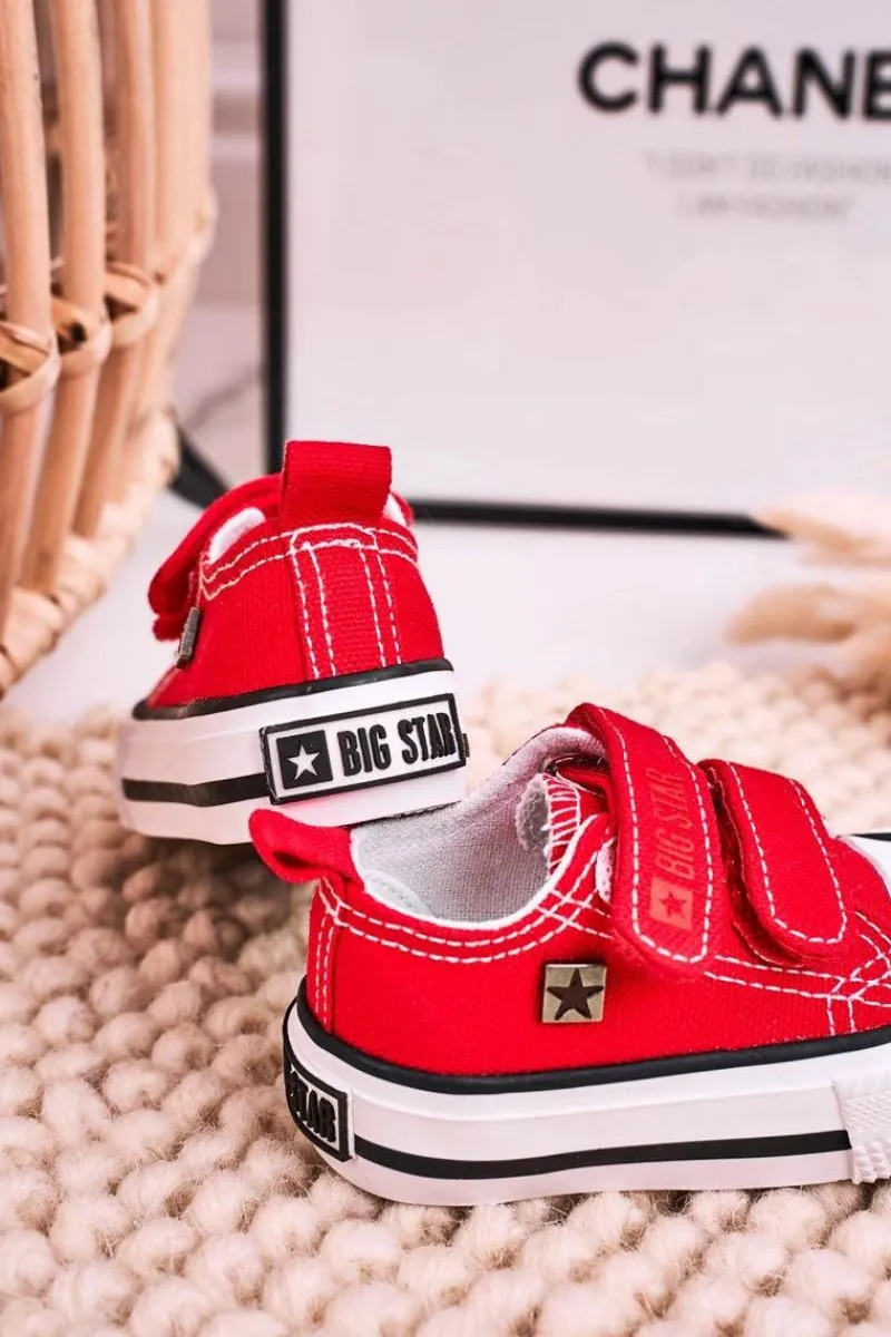 Sale Big Star Shoes Dziecięce Trampki Na Rzepy BIG STAR HH374202 Czerwone Czerwony