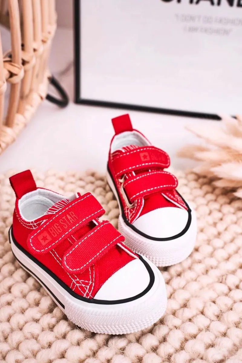 Sale Big Star Shoes Dziecięce Trampki Na Rzepy BIG STAR HH374202 Czerwone Czerwony