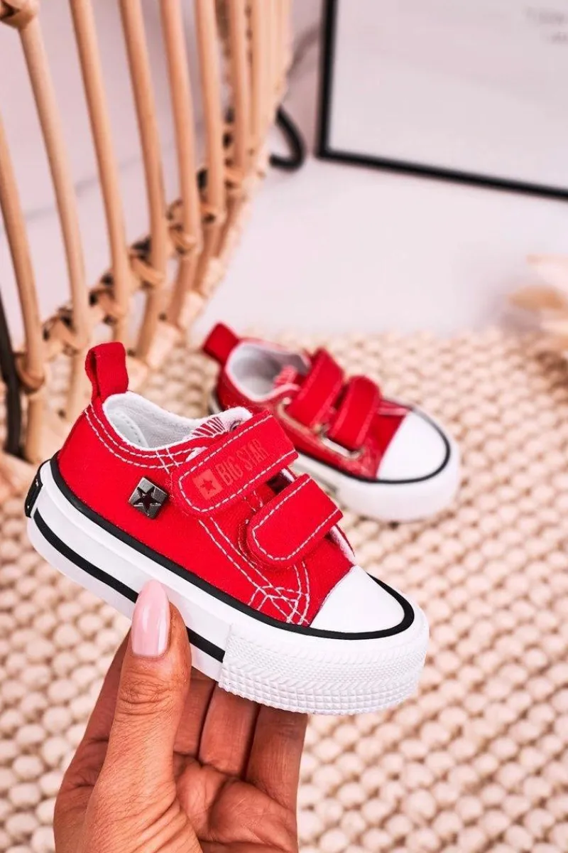 Sale Big Star Shoes Dziecięce Trampki Na Rzepy BIG STAR HH374202 Czerwone Czerwony