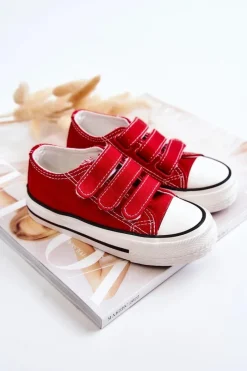 Hot Dziecięce Trampki Na Rzepy Czerwone Bernie Dzieci Chłopięce|Dziewczęce