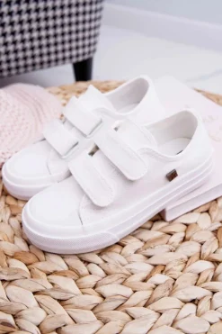 Best Dziecięce Trampki Na Rzepy Big Star FF374096 Białe Dzieci Dziewczęce|Chłopięce