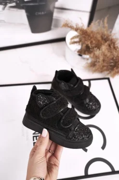 Sale Boto Dziecięce Trampki Ocieplane Wysokie Czarne Clifford