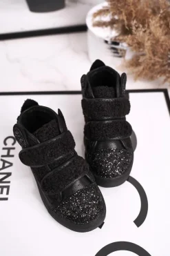 Sale Boto Dziecięce Trampki Ocieplane Wysokie Czarne Clifford