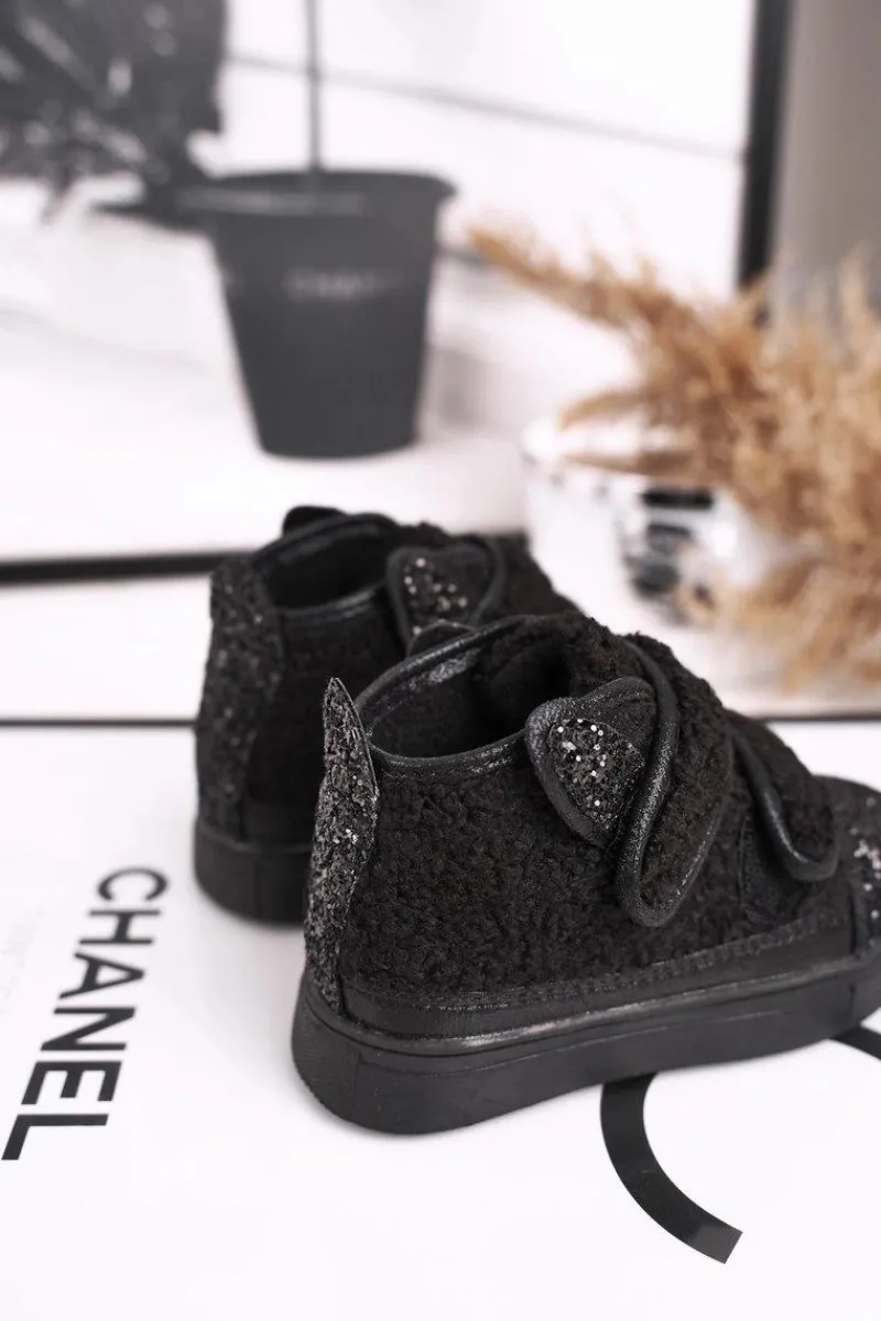 Sale Boto Dziecięce Trampki Ocieplane Wysokie Czarne Clifford