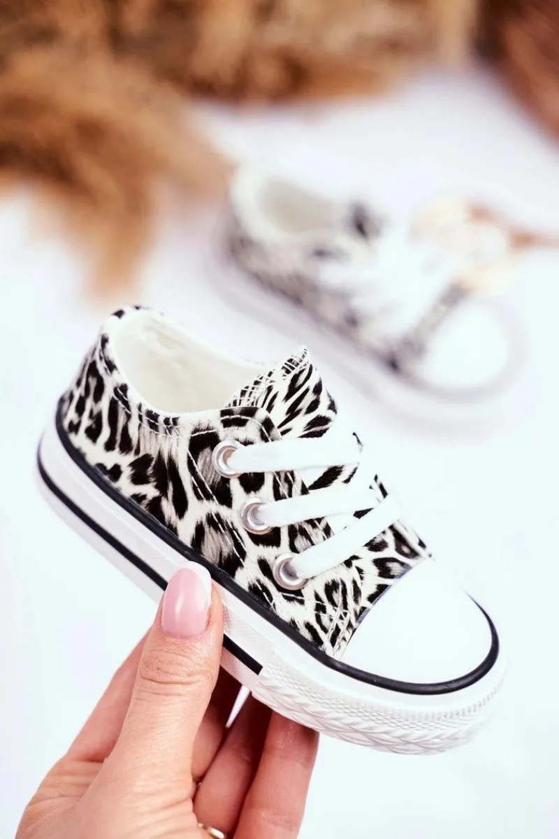 Online Boto Dziecięce Trampki W Panterkę Białe Berni