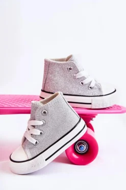 Dziewczęce|Back To School></noscript>Boto Dziecięce Trampki Wysokie Srebrne Catrina Srebrny