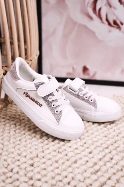 Best Boto Dziecięce Trampki Z Brokatem Biało Różowe Camila