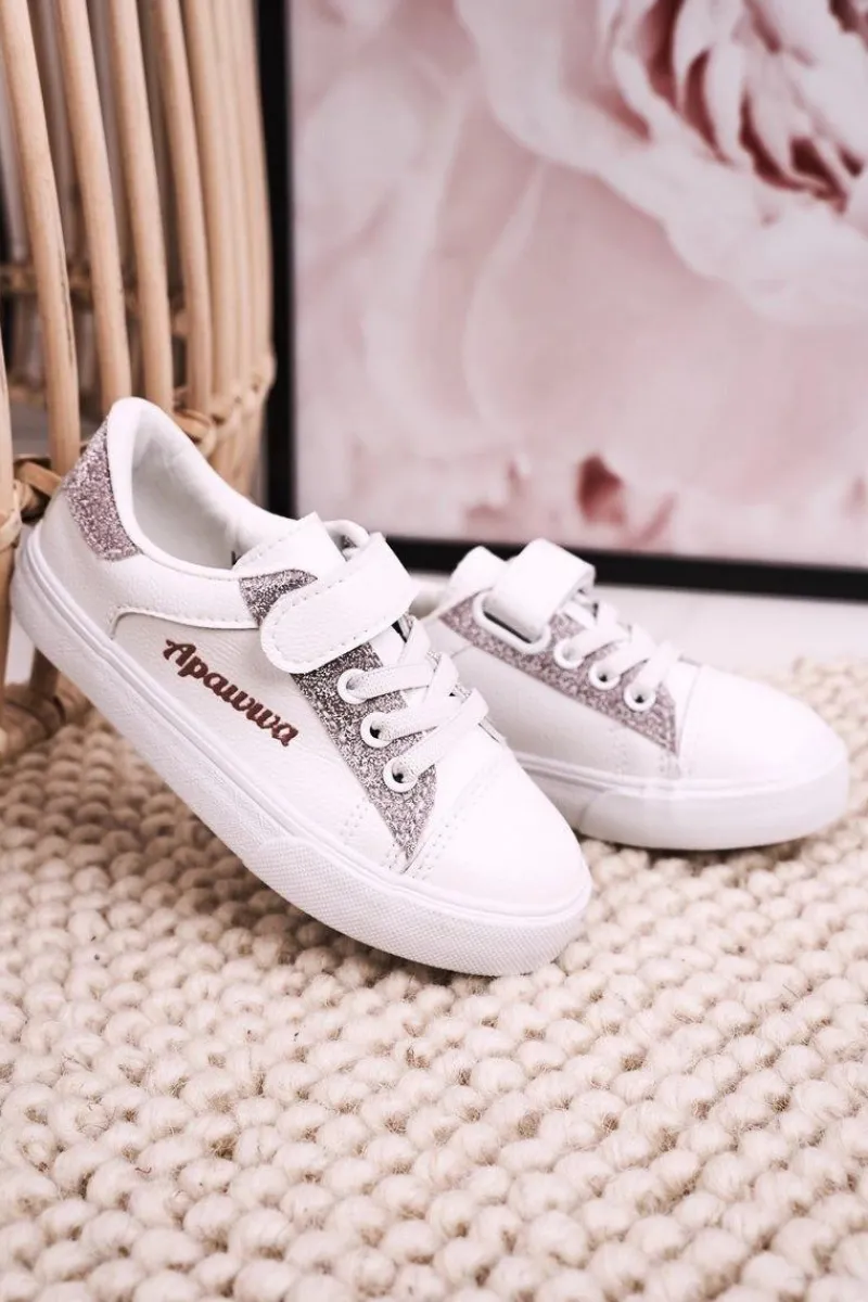 Best Boto Dziecięce Trampki Z Brokatem Biało Różowe Camila