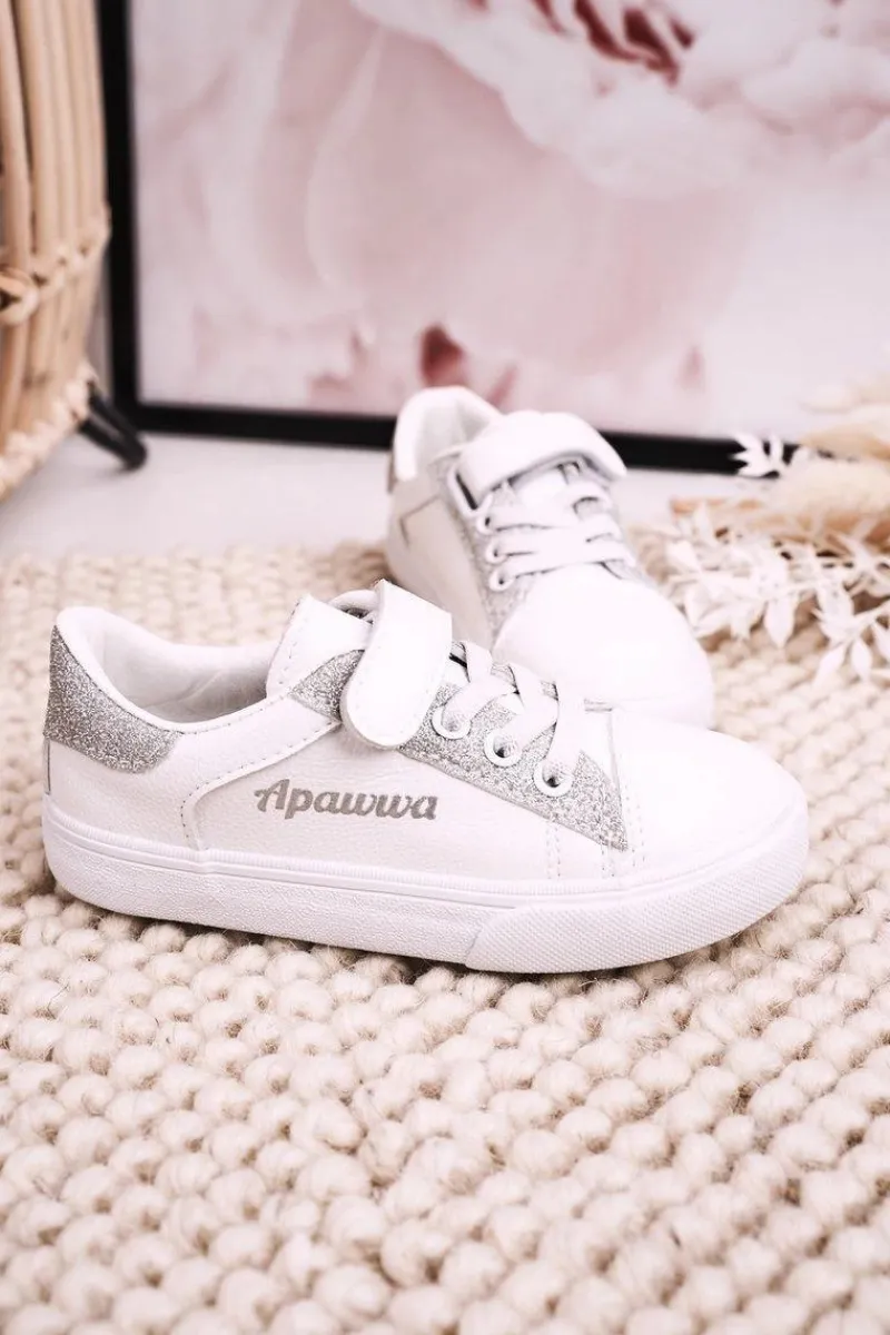 Dziewczęce>Boto Dziecięce Trampki Z Brokatem Biało Srebrne Camila