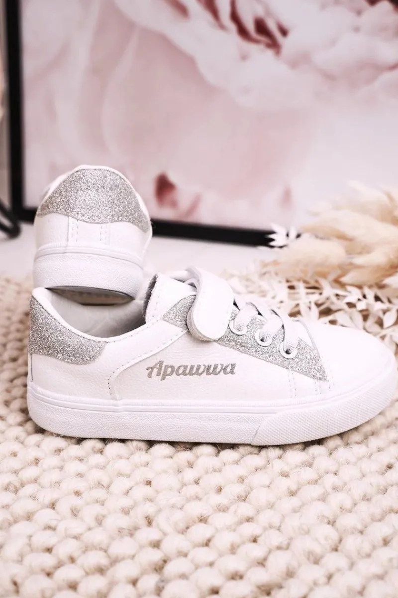 Dziewczęce>Boto Dziecięce Trampki Z Brokatem Biało Srebrne Camila