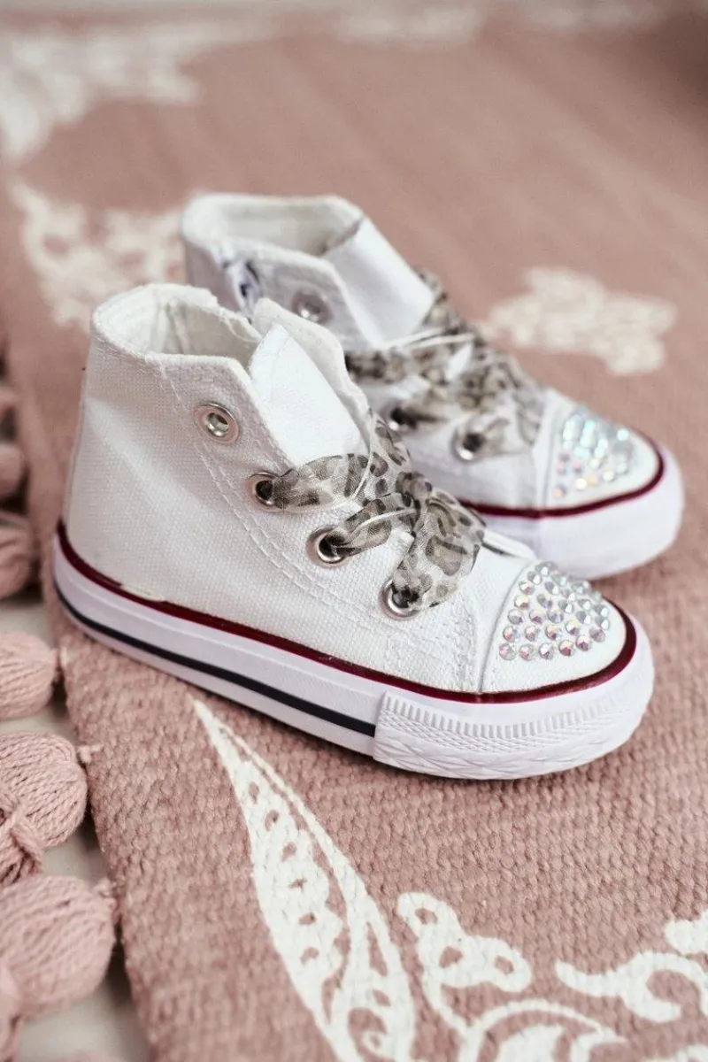 Discount Dziecięce Trampki Z Cyrkoniami Białe Smile Dzieci Dziewczęce|Back To School