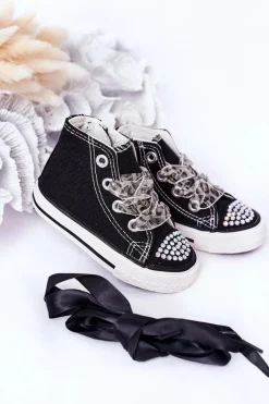 Outlet Dziecięce Trampki Z Cyrkoniami Czarne Smile Dzieci Dziewczęce|Back To School