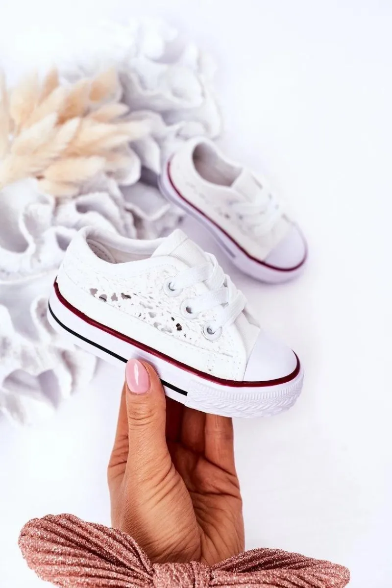 Clearance Boto Dziecięce Trampki Z Koronką Białe Roly-Poly