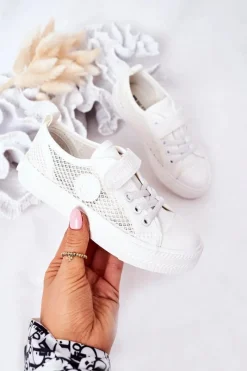 Clearance Dziecięce Trampki Z Siateczką BIG STAR HH374014 Białe Dzieci Dziewczęce