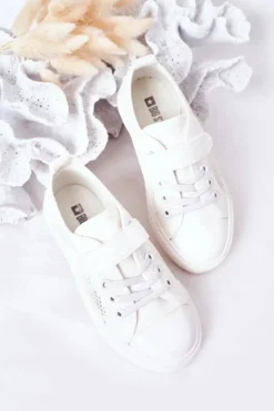 Clearance Dziecięce Trampki Z Siateczką BIG STAR HH374014 Białe Dzieci Dziewczęce