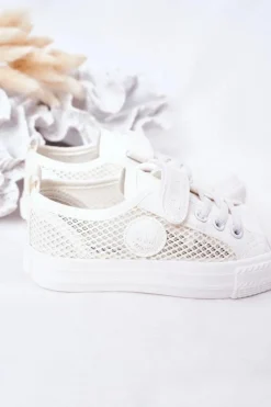 Clearance Dziecięce Trampki Z Siateczką BIG STAR HH374014 Białe Dzieci Dziewczęce