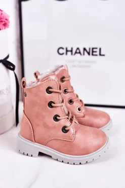 Dziewczęce>Boto Dziecięce Traperki Botki Ocieplane Futerkiem Różowe Mia