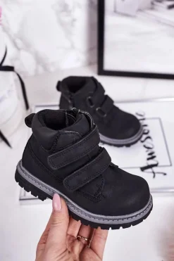 New Boto Dziecięce Traperki Na Rzepy Czarne Moa