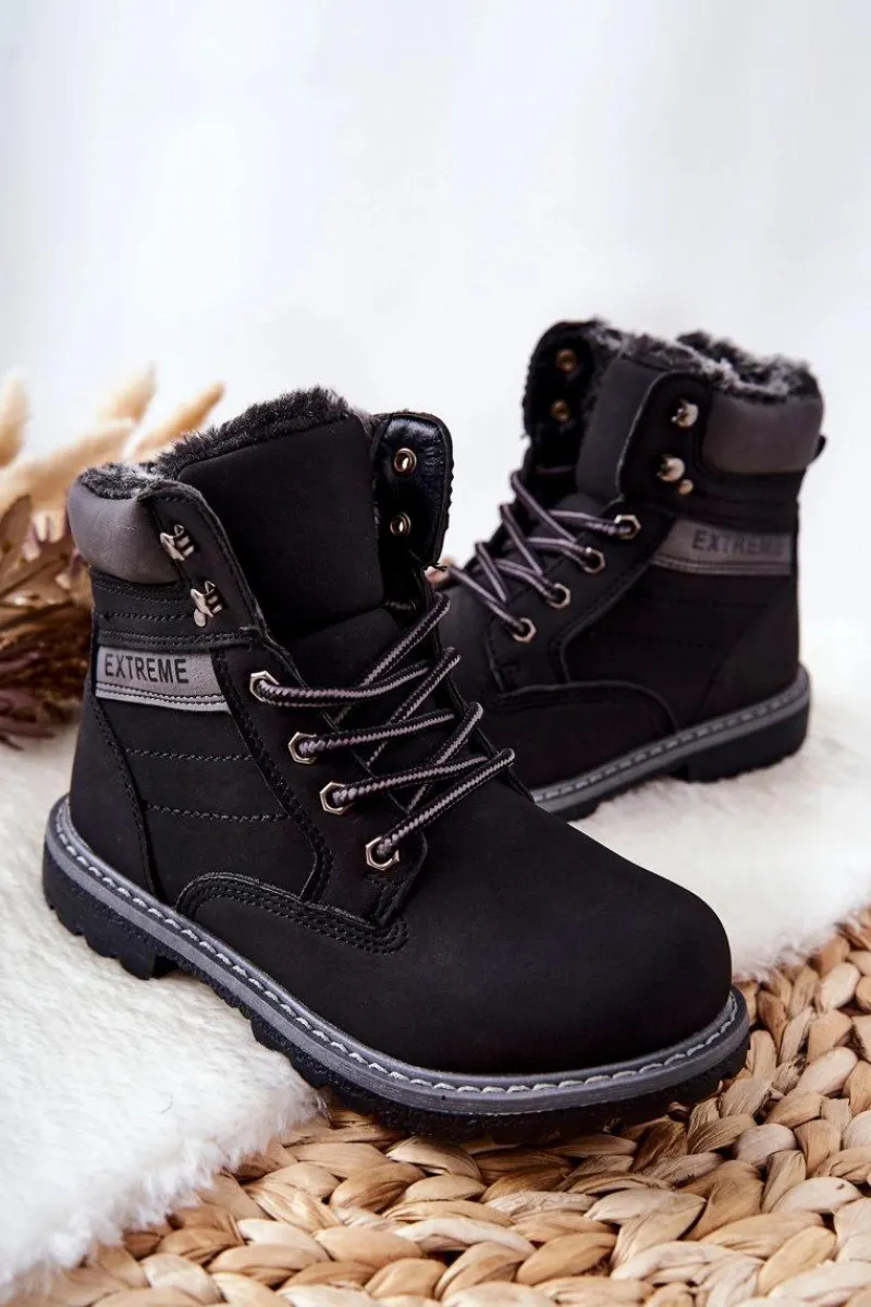 Chłopięce>Boto Dziecięce Traperki Ocieplane Czarne Graves